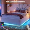 Merax Polsterbett 90x200cm mit Blüten Kopfteil und LED Produktbild-Vorschau 4