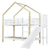 A white and wood bunk bed with a slide and ladder, set against a white background. Náhled obrázku produktu