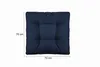 A dark blue square cushion is shown on a white background with dimensions indicated. Produktbild-Vorschau