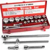 A red metal toolbox containing a socket wrench set. Produktbild-Vorschau