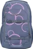 A front view of a gray backpack with a pink bubble pattern. Produktbild-Vorschau