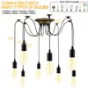 A spider pendant light fixture with multiple hanging bulbs, shown with dimensions and compatibility information. Anteprima dell’immagine prodotto