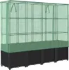 A tall, multi-tiered greenhouse structure with a black base and a green mesh cover, set against a white background. Voir les images du produit