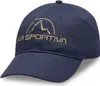 Dunkelblaue Baseballmütze mit goldenem Logo von La Sportiva; geeignet für Outdoor-Aktivitäten.