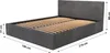 A graphite upholstered bed frame with a slatted mattress base, shown with dimensions indicated by measurement lines and text. Produktbild-Vorschau