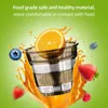 A juicer with fruits and juice splashing around it, with marketing text at the top. Náhled obrázku produktu