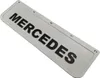 A close-up, angled shot of a silver Mercedes-Benz license plate frame with raised black lettering. Produktbild-Vorschau