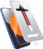 A phone screen protector being installed using an alignment frame. Voir les images du produit