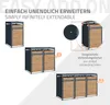Collage showing how to assemble and expand a trash bin enclosure. Produktbild-Vorschau