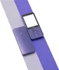 Two purple Nokia phones are displayed on a background with diagonal stripes of white, light gray, and purple. Podgląd zdjęcia produktu
