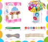 A collage of images showing a DIY button bouquet craft kit, its components, and a finished product. Produktbild-Vorschau