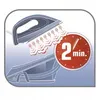 An illustration showing a steam iron releasing steam onto an ironing board, with a timer indicating 2 minutes. Náhľad obrázku produktu
