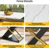 A collage of four images showcasing the details of a dining table, including its material, pattern, and leg structure. Podgląd zdjęcia produktu