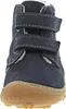 A close-up, front-facing view of a single navy blue boot with white stitching and a tan sole. Produktbild-Vorschau