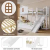 A white bunk bed with a slide and ladder, featuring detailed close-ups of its components. Anteprima dell’immagine prodotto