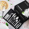 A set of stainless steel cutlery is displayed in a black gift box, with a pie and a cake server visible in the background. Náhled obrázku produktu