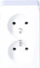 A close-up studio shot of a white double electrical socket. Náhľad obrázku produktu