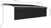 A black retractable awning with dimensions indicated. Produktbild-Vorschau