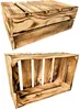 Two wooden crates are shown against a white background. The top crate is closed, and the bottom crate is open, revealing its interior. Produktbild-Vorschau