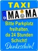 Taxi Mama Metallschild XXL in 28x38 cm in Blau-Gelb zum Produktbild-Vorschau 1