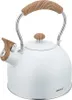 A white kettle with a wooden handle and lid knob, shown from a diagonal angle against a white background. Podgląd zdjęcia produktu
