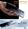 A hand holding a transparent phone case with a Samsung phone inside, and a second image showing the case on a textured surface. Podgląd zdjęcia produktu