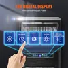 A finger touching a digital interface of an ice maker, with graphical representations of its functions. Voir les images du produit