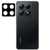 A black smartphone with a quad-camera setup on the back, and a separate image of a camera lens protector with four circular cutouts. Produktbild-Vorschau