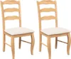 Two wooden dining chairs with beige cushions are shown against a white background. Anteprima dell’immagine prodotto