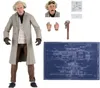 A collection of items related to the "Back to the Future" movie, including an action figure of Doc Brown, accessories, and blueprints. Náhled obrázku produktu