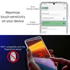 The image shows instructions on how to maximize touch sensitivity on a phone and a warning about fingerprint sensor compatibility. Produktbild-Vorschau