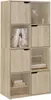 A tall, narrow bookshelf with eight compartments and four doors, made of light oak-colored material, is shown against a white background. Produktbild-Vorschau