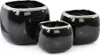 Three black ceramic planters with silver rims are arranged on a white background. Produktbild-Vorschau