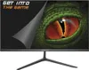 A monitor displaying a close-up of a dragon's eye, with text overlayed on the left side. Produktbild-Vorschau