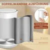 A close-up diagram of a double-walled kettle, illustrating its construction, with a small inset image showing hands touching the kettle. Produktbild-Vorschau