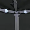 Close-up view of the corner joint of a gray metal gazebo frame with black fabric canopy. Anteprima dell’immagine prodotto