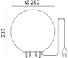 A technical drawing of a garden ball light with dimensions indicated. Anteprima dell’immagine prodotto