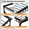 Collage showing features of a black towel holder. Produktbild-Vorschau