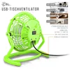 A product image showcasing a green USB desk fan with various usage scenarios depicted in smaller inset images. Anteprima dell’immagine prodotto