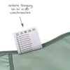 A care label with washing instructions and material information is shown, pointing to a green fabric. Produktbild-Vorschau