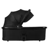 A black baby stroller bassinet is shown from the side against a white background. Produktbild-Vorschau