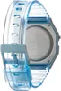 Close-up of the back of a transparent blue Casio digital watch, showing the strap and case back. Náhled obrázku produktu
