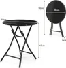 A black folding garden table with dimensions indicated by measurement lines and text. Produktbild-Vorschau