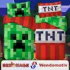 A product image showcasing Minecraft-themed bedding with a Creeper design on one side and a TNT design on the other. The bedding is laid out on beds, with a dark, pixelated background suggesting a game environment. Podgląd zdjęcia produktu