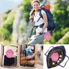 A collage of images showing a woman hiking, a suitcase being packed, and a tote bag being filled, all featuring a pink collapsible laundry basket. Produktbild-Vorschau