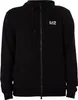 A black zip-up hoodie with a small white logo on the chest. Produktbild-Vorschau