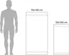 A silhouette of a person is shown next to two rectangles representing towels of different sizes, with dimensions labeled. Produktbild-Vorschau