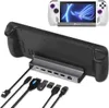 A handheld gaming device and its docking station are displayed against a white background. Produktbild-Vorschau
