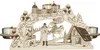 A wooden candle holder shaped like a festive scene with a castle, a person on a horse, and a small house. Produktbild-Vorschau