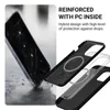 A cracked phone screen is shown falling, next to an exploded view of a phone case with a magnetic ring. Produktbild-Vorschau